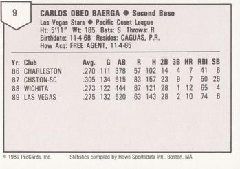 1989 ProCards Triple A #9 Carlos Baerga Back