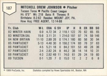 1989 ProCards Triple A #187 Mitch Johnson Back