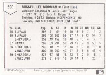 1989 ProCards Triple A #590 Russ Morman Back