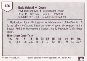 1989 ProCards Triple A #696 Mark Meleski Back