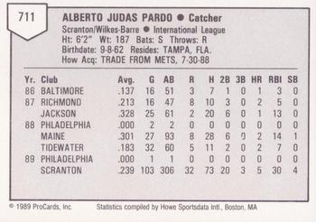 1989 ProCards Triple A #711 Al Pardo Back