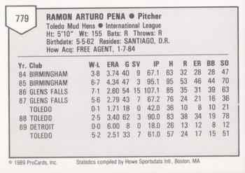 1989 ProCards Triple A #779 Ramon Pena Back