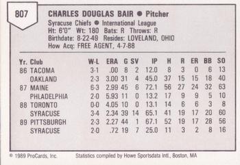 1989 ProCards Triple A #807 Doug Bair Back
