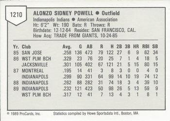 1989 ProCards Triple A #1210 Alonzo Powell Back