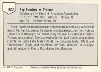 1989 ProCards Triple A #1533 Ray Ramirez Back