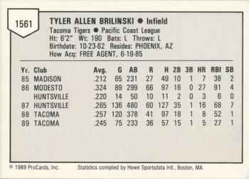 1989 ProCards Triple A #1561 Tyler Brilinski Back