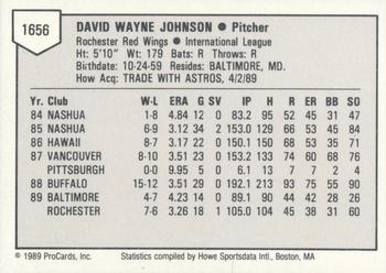 1989 ProCards Triple A #1656 Dave Johnson Back