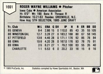 1989 ProCards Triple A #1691 Roger Williams Back
