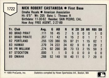 1989 ProCards Triple A #1722 Nick Castaneda Back