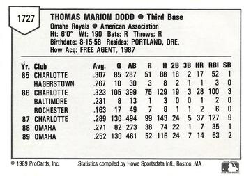1989 ProCards Triple A #1727 Tom Dodd Back