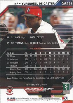 2007 Choice Indianapolis Indians - SGA - Ad Back #8 Yurendell deCaster Back