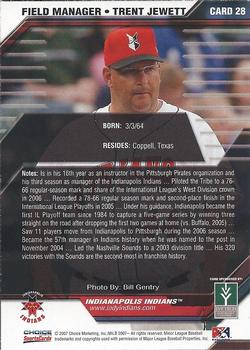 2007 Choice Indianapolis Indians - SGA - Ad Back #28 Trent Jewett Back