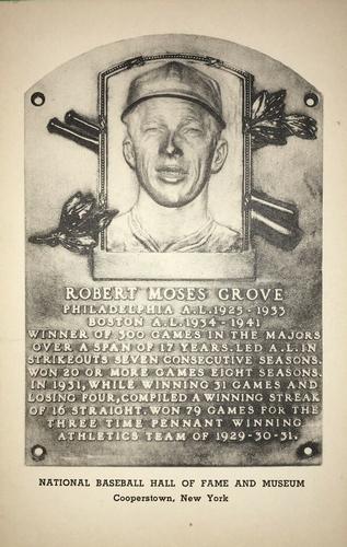 1946-52 Albertype Hall of Fame Plaque Postcards (Type 2) #NNO Lefty Grove Front