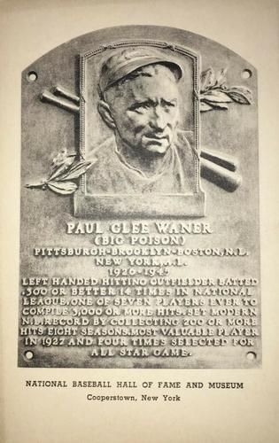 1946-52 Albertype Hall of Fame Plaque Postcards (Type 2) #NNO Paul Waner Front