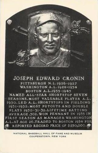 1956-63 Artvue Hall of Fame Plaque Postcards (Type 2) #NNO Joe Cronin Front