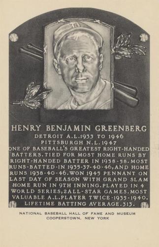 1956-63 Artvue Hall of Fame Plaque Postcards (Type 2) #NNO Hank Greenberg Front