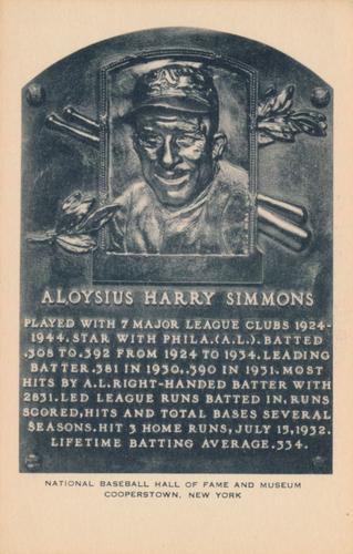 1956-63 Artvue Hall of Fame Plaque Postcards (Type 2) #NNO Al Simmons Front
