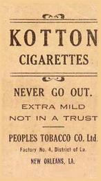 1911-16 People's Tobacco Kotton (T216) #NNO Bob Bescher Back