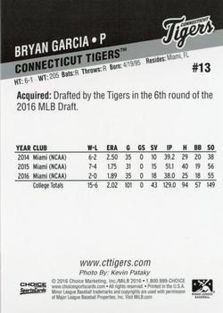 2016 Choice Connecticut Tigers #13 Bryan Garcia Back