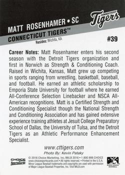 2016 Choice Connecticut Tigers #39 Matt Rosenhamer Back
