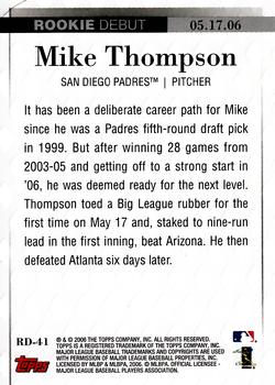 2006 Topps Updates & Highlights - Rookie Debut #RD-41 Mike Thompson Back