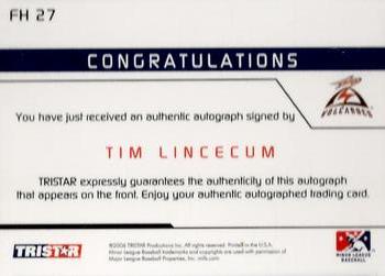 2006 TriStar Prospects Plus - Farm Hands Autographs #FH27 Tim Lincecum Back