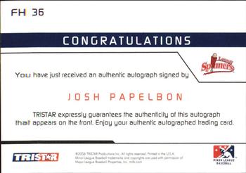 2006 TriStar Prospects Plus - Farm Hands Autographs #FH36 Josh Papelbon Back