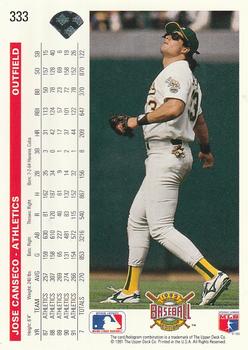 1992 Upper Deck #333 Jose Canseco Back