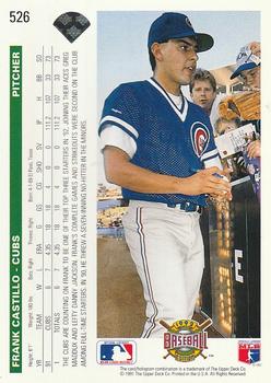 1992 Upper Deck #526 Frank Castillo Back