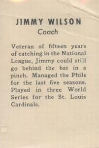 1939 Cincinnati Reds (W711-1) #NNO Jimmie Wilson Back