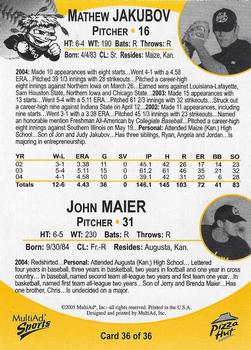2005 MultiAd Wichita State Shockers #36 Mathew Jakubov / John Maier Back