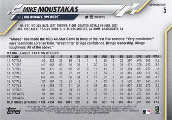 2020 Topps Opening Day #5 Mike Moustakas Back