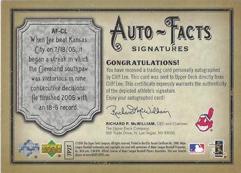 2006 Upper Deck Artifacts - Auto-Facts Signatures #AF-CL Cliff Lee Back