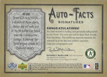 2006 Upper Deck Artifacts - Auto-Facts Signatures #AF-DH Dan Haren Back