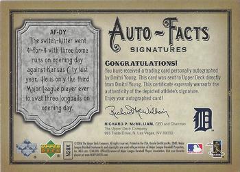 2006 Upper Deck Artifacts - Auto-Facts Signatures #AF-DY Dmitri Young Back