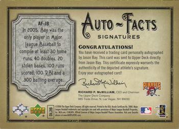 2006 Upper Deck Artifacts - Auto-Facts Signatures #AF-JB Jason Bay Back