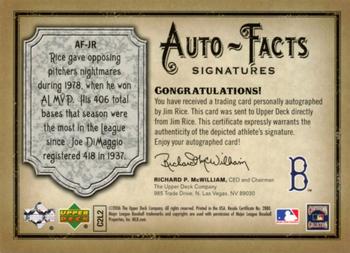 2006 Upper Deck Artifacts - Auto-Facts Signatures #AF-JR Jim Rice Back