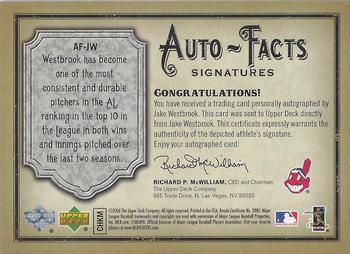2006 Upper Deck Artifacts - Auto-Facts Signatures #AF-JW Jake Westbrook Back
