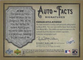 2006 Upper Deck Artifacts - Auto-Facts Signatures #AF-MW Maury Wills Back