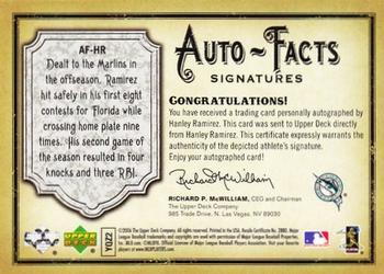 2006 Upper Deck Artifacts - Auto-Facts Signatures #AF-HR Hanley Ramirez Back