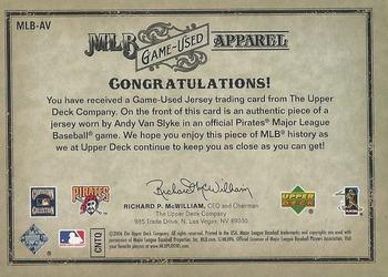 2006 Upper Deck Artifacts - MLB Game-Used Apparel Gold Limited #MLB-AV Andy Van Slyke Back