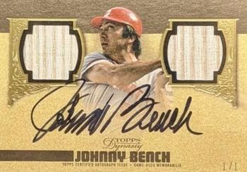 2019 Topps Dynasty - Autographed Dual Relic Gold #ADR-JB Johnny Bench Front