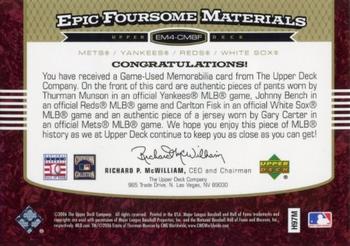 2006 Upper Deck Epic - Foursome Fabrics #EM4-CMBF Gary Carter / Thurman Munson / Johnny Bench / Carlton Fisk Back