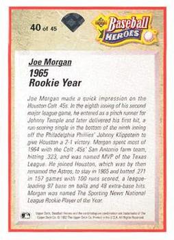 1992 Upper Deck - Baseball Heroes: Johnny Bench and Joe Morgan #40 Joe Morgan Back