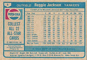 1980 Pepsi-Cola All-Stars #5 Reggie Jackson Back