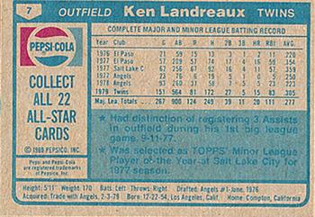 1980 Pepsi-Cola All-Stars #7 Ken Landreaux Back
