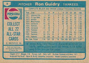 1980 Pepsi-Cola All-Stars #9 Ron Guidry Back