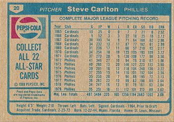 1980 Pepsi-Cola All-Stars #20 Steve Carlton Back