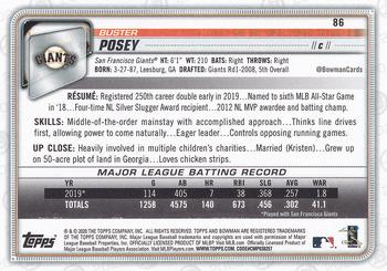 2020 Bowman #86 Buster Posey Back