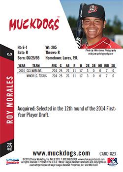 2015 Choice Batavia Muckdogs #23 Roy Morales Back
